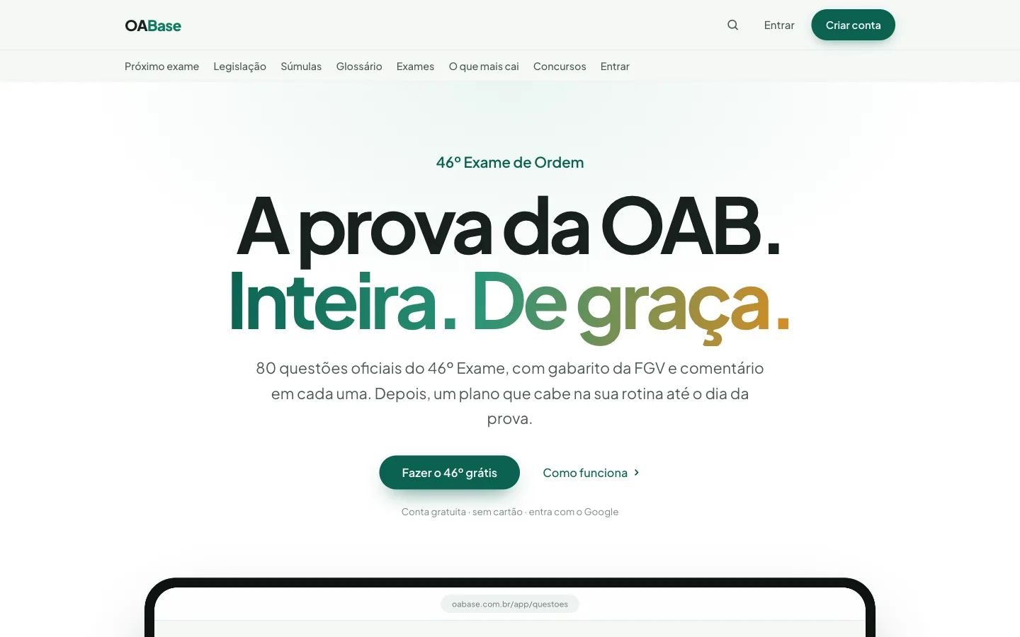 Página inicial do OABase