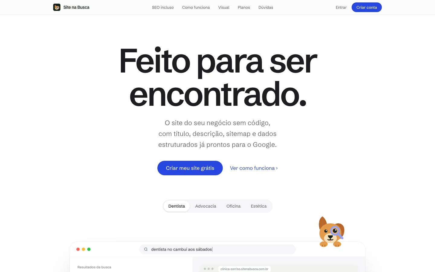 Página inicial do Site na Busca